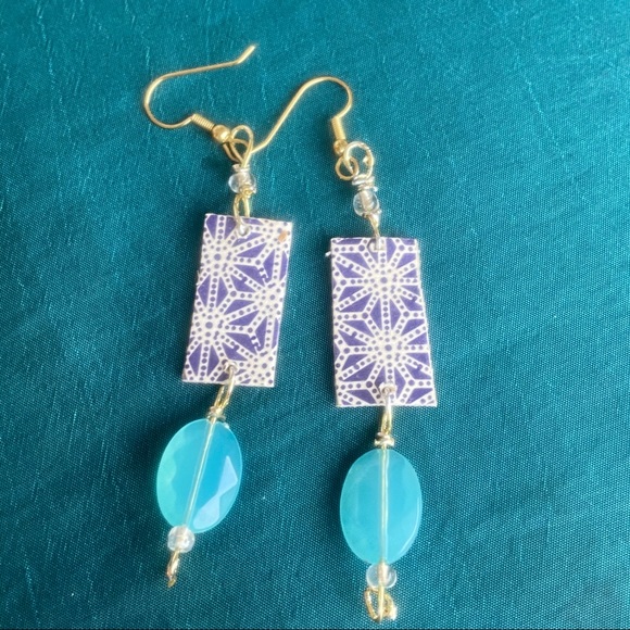 AMELIA PASTICHE DESIGN striped earrings  OOAK handmade - Picture 5 of 6